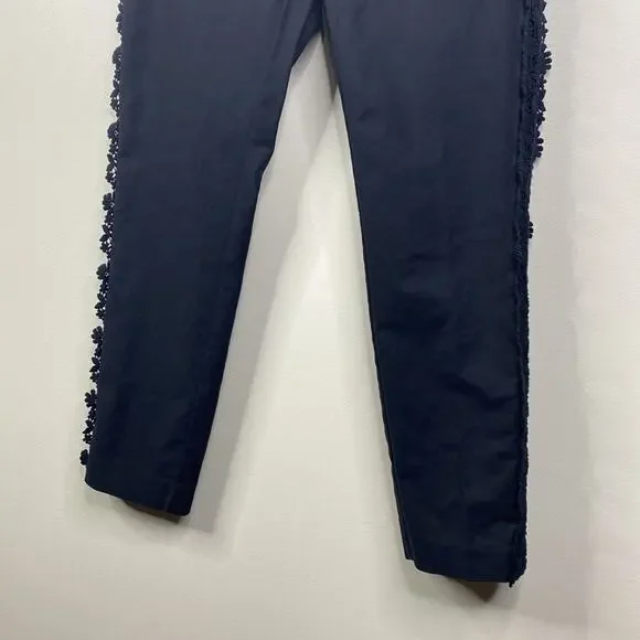 Anthropologie Elevenses Black Daisy Crochet Lace Trimmed Tuxedo Crop Pants US 6 - Picture 3 of 6